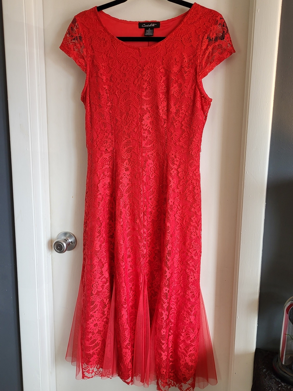 Red Lace Maxi Dress with Cap Sleeves